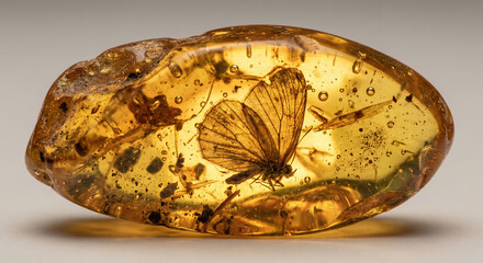 Amber stone with preserved butterfly and inclusions in resin  