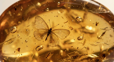Insect trapped in amber with bubbles and natural textures  