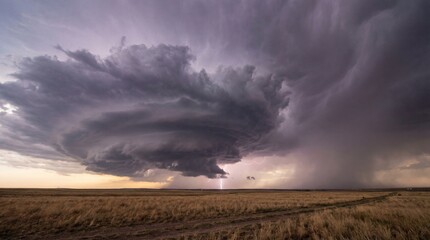 Dramatic storm clouds gathering over vast prairie landscape