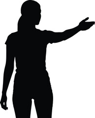 Woman Pointing Right Hand Silhouette Isolated on White
