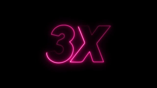 3x blue neon text animation with electric glow on black background. blue 3x speed icon for gaming and technology videos. blue outline 3x typography for video overlays.