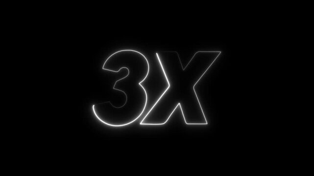 3x blue neon text animation with electric glow on black background. blue 3x speed icon for gaming and technology videos. blue outline 3x typography for video overlays.