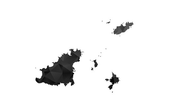 Guernsey Map - Polygon Style Vector Illustration in Black and Gray Gradient, Low Poly Geometric Design, Isolated on White Background for Infographics and Education.