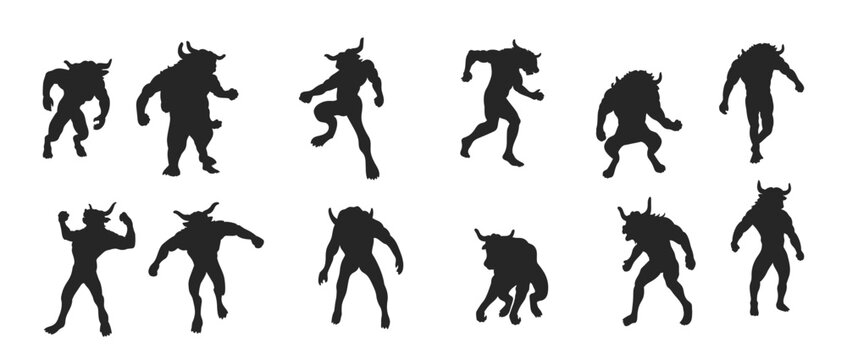 silhouette illustration of a bull man attacking buffalo man 