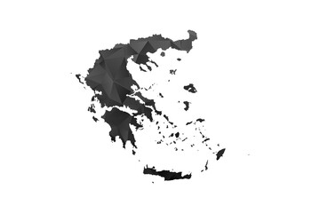 Obraz premium Greece Map - Polygon Style Vector Illustration in Black and Gray Gradient, Low Poly Geometric Design, Isolated on White Background for Infographics and Education.