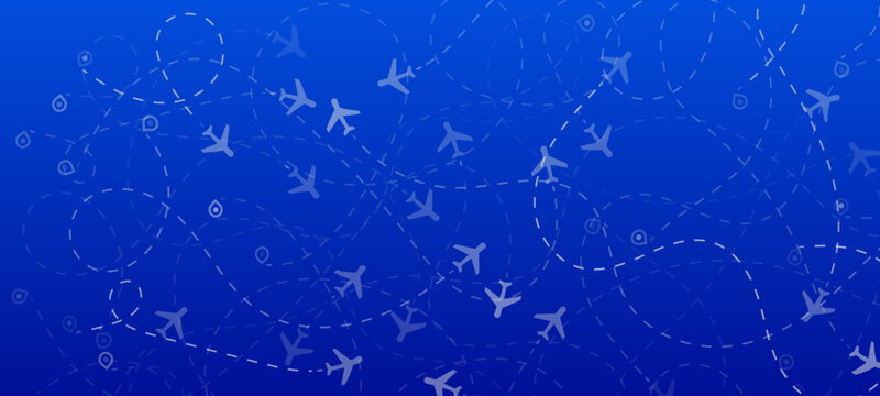 Airplane Flight Paths on Blue Background  Travel and Logistics Concept