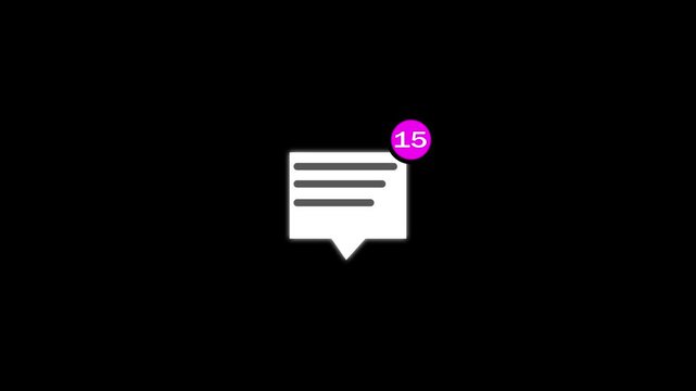 message icon animation. on black screen.
 New message. Mail inbox notification icon.
 representing messages loop 4k animation.