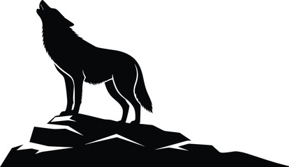 Wolf Howling on Mountain Peak Silhouette