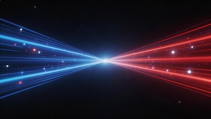 Blue and red light beams converge in space