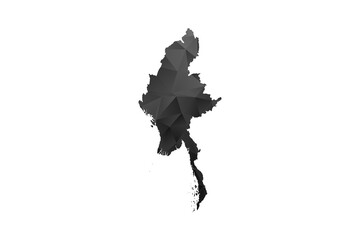 Myanmar Map - Polygon Style Vector Illustration in Black and Gray Gradient, Low Poly Geometric Design, Isolated on White Background for Infographics and Education.