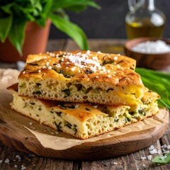 B&auml;rlauch-Focaccia mit Meersalz