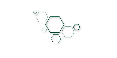 Fototapeta premium Minimal Green Hexagon Network Pattern On White Background With Modern Honeycomb Tech Design