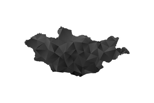Mongolia Map - Polygon Style Vector Illustration in Black and Gray Gradient, Low Poly Geometric Design, Isolated on White Background for Infographics and Education.