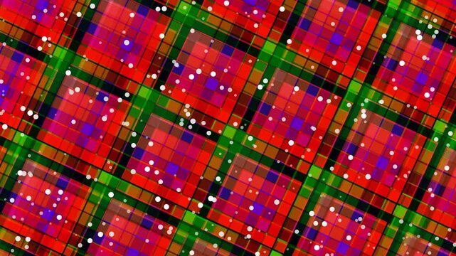 Vibrant tartan pattern with moire effect, abstract colorful texture background, dynamic visual effect, motion graphics, digital art
