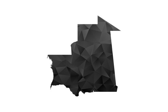 Mauritania Map - Polygon Style Vector Illustration in Black and Gray Gradient, Low Poly Geometric Design, Isolated on White Background for Infographics and Education.