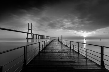 Fototapeta premium Vasco da Gama Bridge, Lisbon, Portugal in Black and White