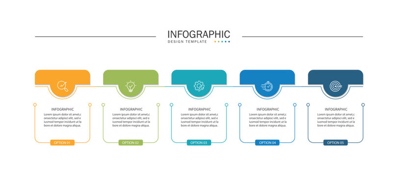 Business infographic template. 5 Step timeline journey. Process diagram, Infographic elements vector illustration.