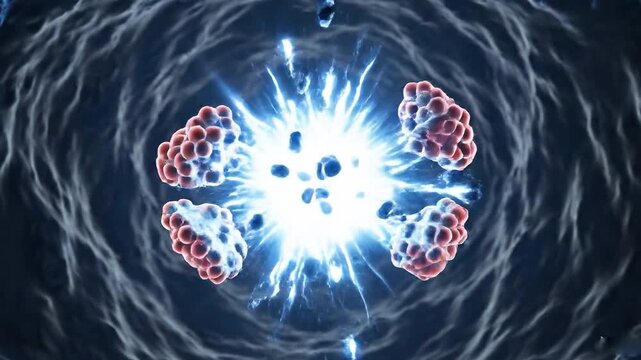 Generic Concept of  Microscopic Scientific Visualization of Nuclear Fission: Neutron Impacting Uranium-235 Nucleus Causing Split and Energy Release with Blue Cherenkov Radiation inside SMR
