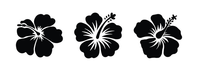 Hibiscus Flower Silhouette Black Icon Set © Md. Azharul Islam