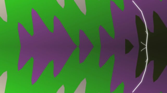 Dynamic abstract wave pattern with green, purple, and black shapes in motion