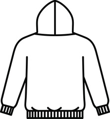 Obraz premium A simple, minimalist line art illustration depicting a front view of a hoodie with long sleeves and a hood.