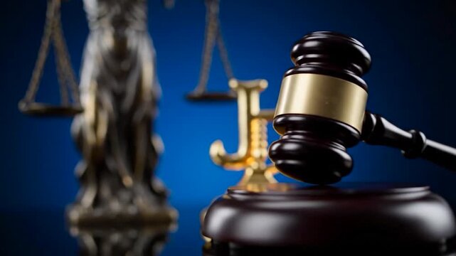 Class Action Lawsuit Concept with Lady Justice, Scales and Gavel on Blue Background