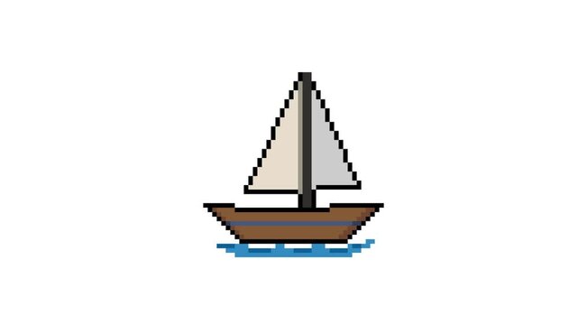 8bit Pixel Art Sailboat Looping Animation on White Background &ndash; Retro Sailing Boat Sprite