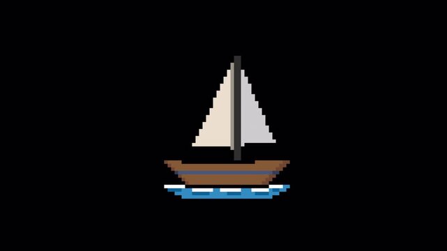 8bit Pixel Art Sailboat Looping Animation with Transparent Background &ndash; Retro Sailing Boat