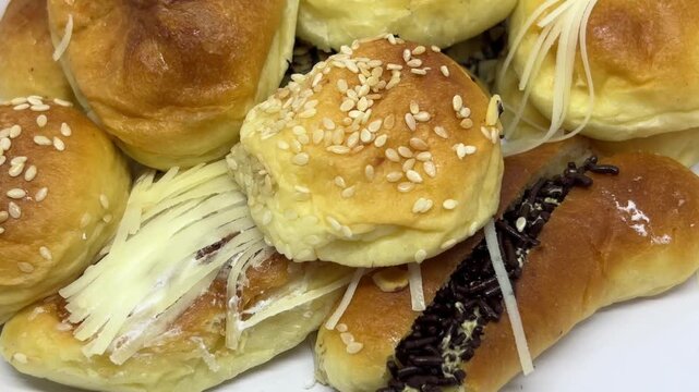 Assorted Sweet Bread Rolls with Chocolate and Cheese Filling in Box