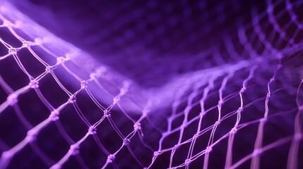 Close up of a purple sports net with intricate mesh pattern and soft lighting.