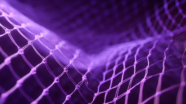 Close up of a purple sports net with intricate mesh pattern and soft lighting.