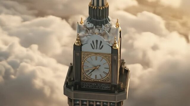 Clock tower structure amidst clouds detailed architectural design