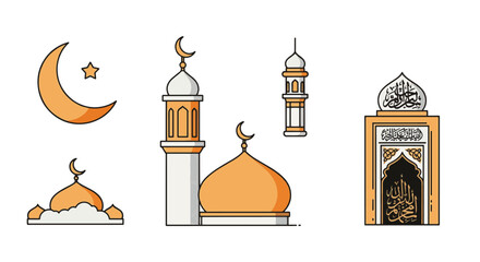 Islamic architectural elements collection featuring mosque domes minarets and moon © swadhin