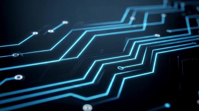 Dynamic technology abstract background with glowing blue circuit lines and nodes