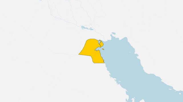 3D Animated Map of Kuwait - Smooth Zoom In Effect, 4K UHD Yellow Highlighted Mainland