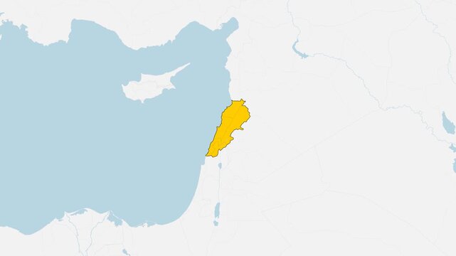 3D Animated Map of Lebanon - Smooth Zoom In Effect, 4K UHD Yellow Highlighted Mainland