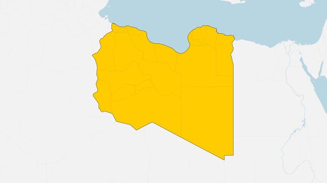 3D Animated Map of Libya - Smooth Zoom In Effect, 4K UHD Yellow Highlighted Mainland