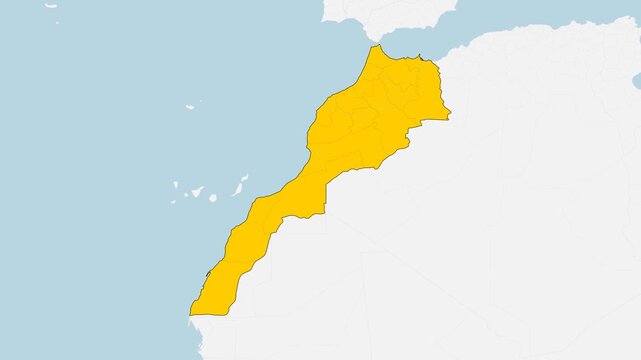 3D Animated Map of Morocco - Smooth Zoom In Effect, 4K UHD Yellow Highlighted Mainland