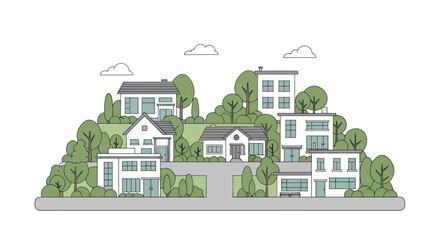 Modern Suburban Neighborhood with Diverse Architectural Styles and Lush Greenery