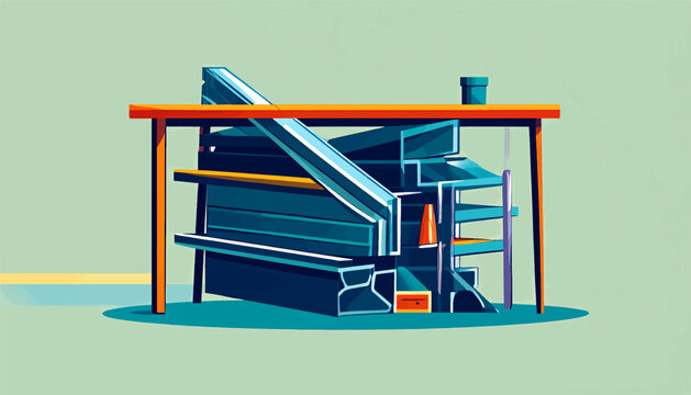 Abstract illustration of industrial machinery with chutes and pipes