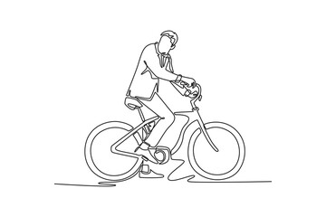 Obraz premium Businessman riding bicycle to work in morning. Bike to work concept. Single line draw design. Full length animation illustration. High quality 4k footage
