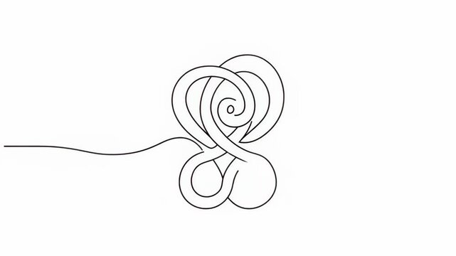 Simplified line drawing of a stylized rose featuring a spiral center and looping petals