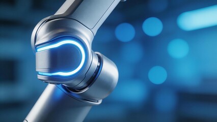 Closeup of robotic arm with blue light