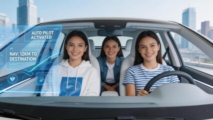 Three women in a selfdriving car