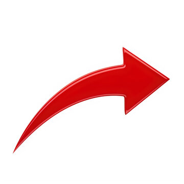 A vibrant red curved arrow pointing to the right isolated on transparent background