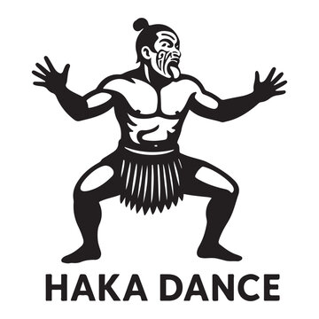 Maori Haka Warrior Performing Traditional War Dance Silhouette.