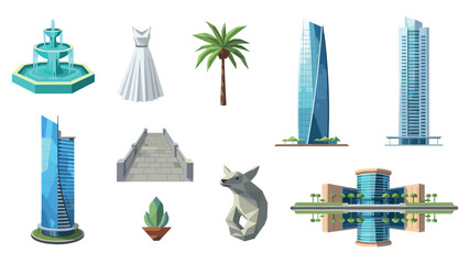 Modern architecture and design elements in geometric 3d style