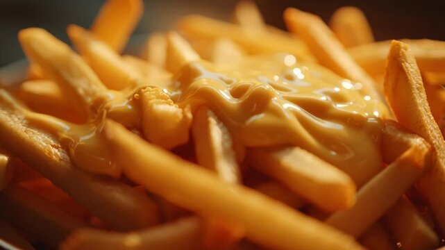 Golden French fries smothered in melted cheese sauce