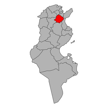 Zaghouan of Tunisia Governorates map shape, travel web flat icon vector illustration .