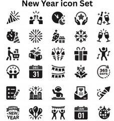 New year icon set silhouette vector on white background 
